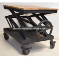 Industrial Crank Table Wooden Top